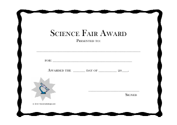 Document preview: Science Fair Award Certificate Template - Black