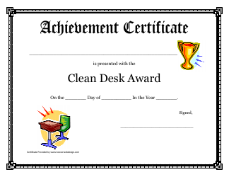 Document preview: Clean Desk Award Achievement Certificate Template