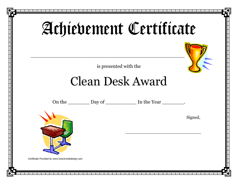 Clean Desk Award Achievement Certificate Template Download Pdf