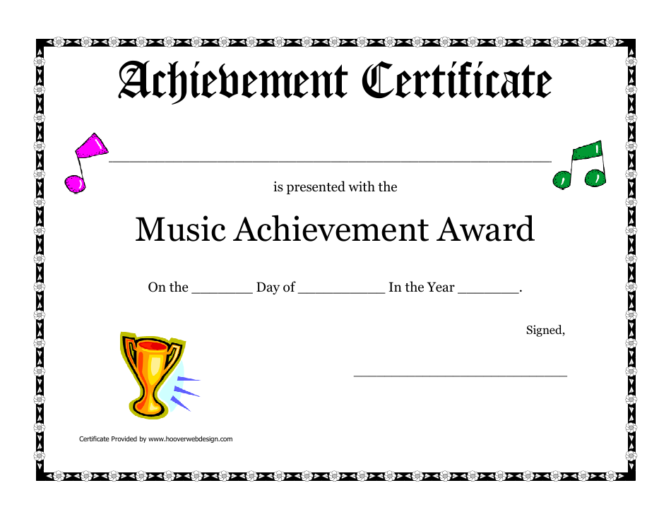 Music Achievement Award Certificate Template - A professional-looking certificate template designed to honor music achievements and recognitions.