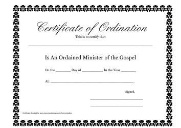 Document preview: Minister of the Gospel Ordination Certificate Template