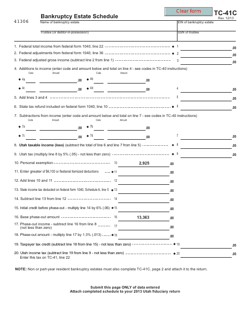 Form TC-41C Bankruptcy Estate Schedule - Utah