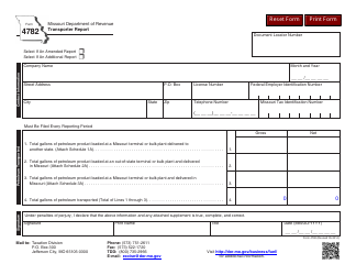 Document preview: Form 4782 Transporter Report - Missouri