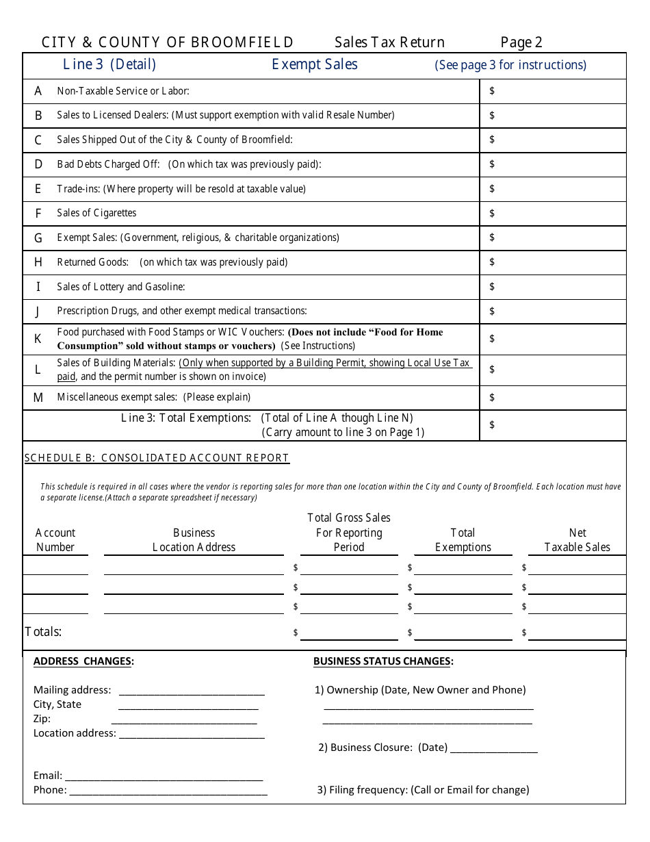 City and County of Broomfield, Colorado Sales Tax Return Form Fill