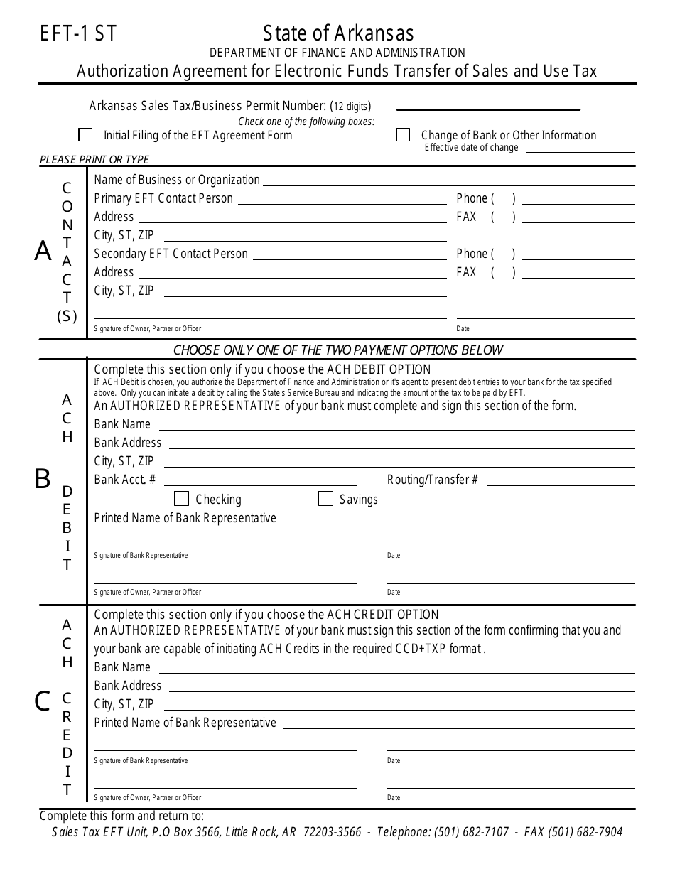 Form Eft 1 St Fill Out Sign Online And Download Fillable Pdf Arkansas Templateroller 4700