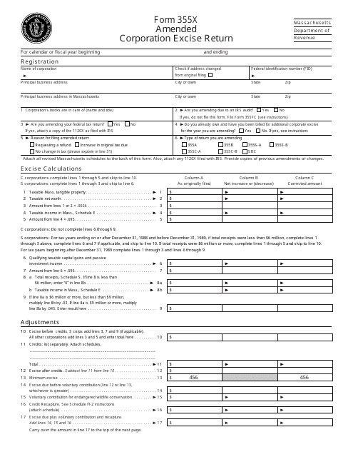 Form 355X Amended Corporation Excise Return - Massachusetts