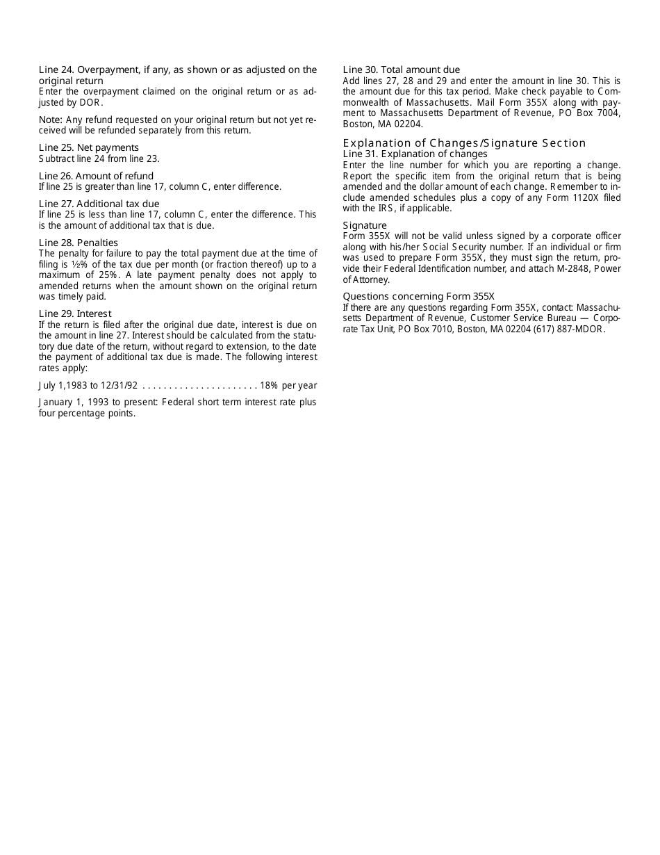 Form 355X Amended Corporation Excise Return - Massachusetts, Page 4