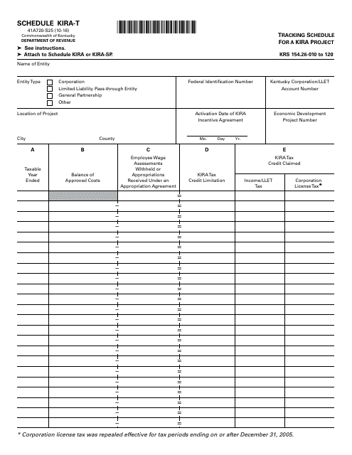 Form 41A720-S25 Schedule KIRA-T  Printable Pdf