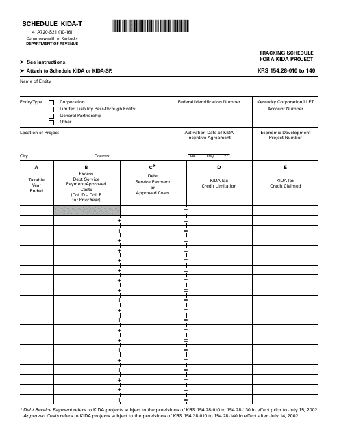 Form 41A720-S21 Schedule KIDA-T  Printable Pdf