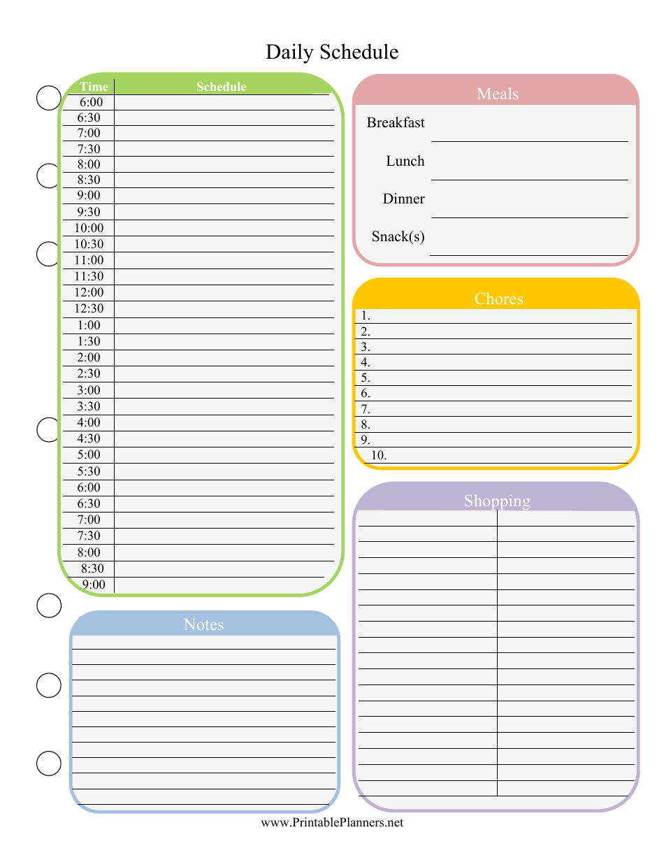 Colorful Daily Schedule Template