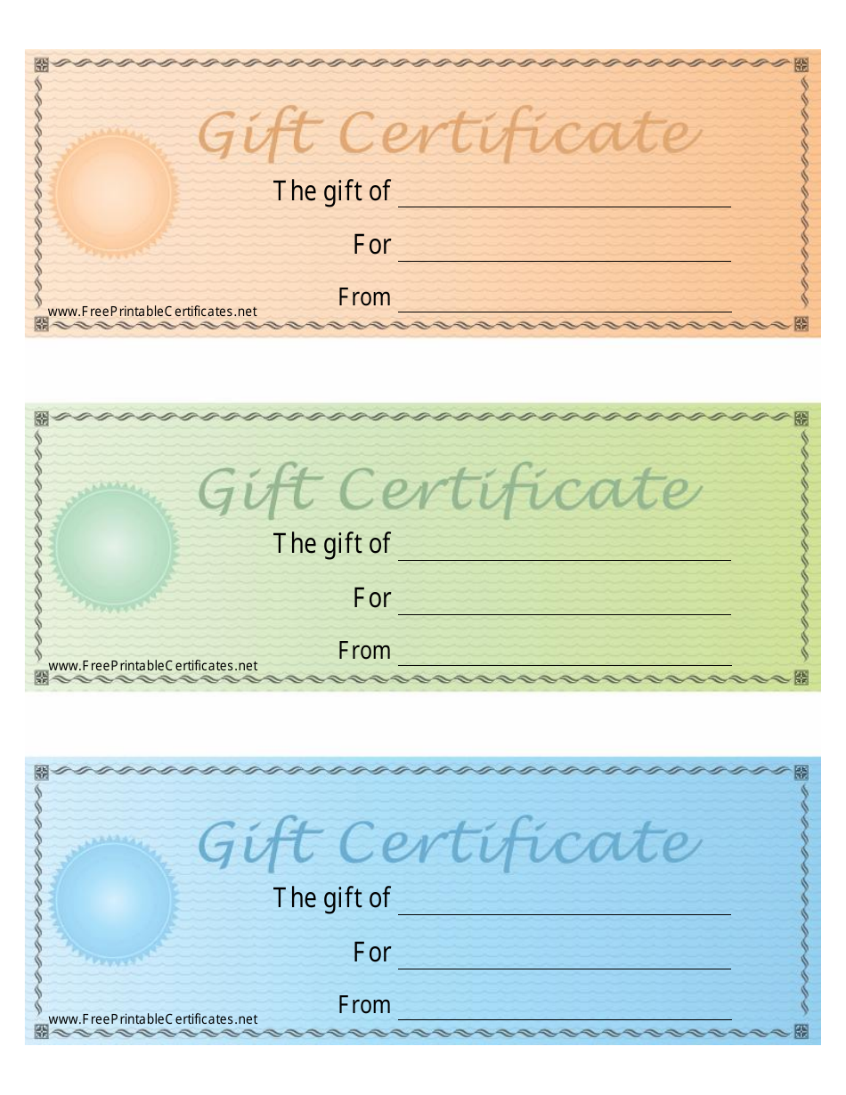 Gift Certificate Templates - Orange, Green, Blue Download Fillable PDF ...