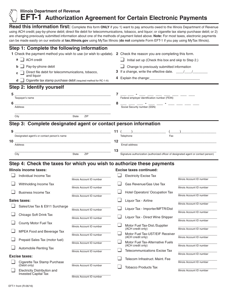 Form EFT1 Download Fillable PDF or Fill Online Authorization Agreement
