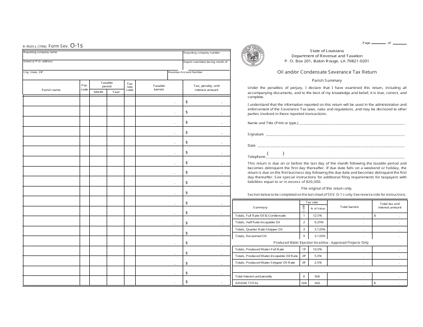 Form R-9023-L (SEV. O-1S)  Printable Pdf