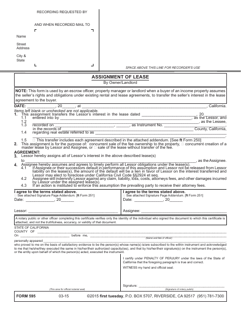Assignment of Lease by Owner/Landlord - California