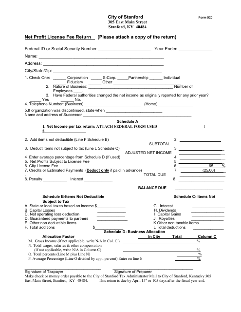 Form 520  Printable Pdf