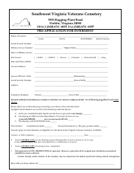 Document preview: Southwest Virginia Veterans Cemetery Pre-application for Internment - Virginia