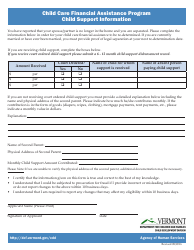 Document preview: Child Care Financial Assistance Program Child Support Information - Vermont