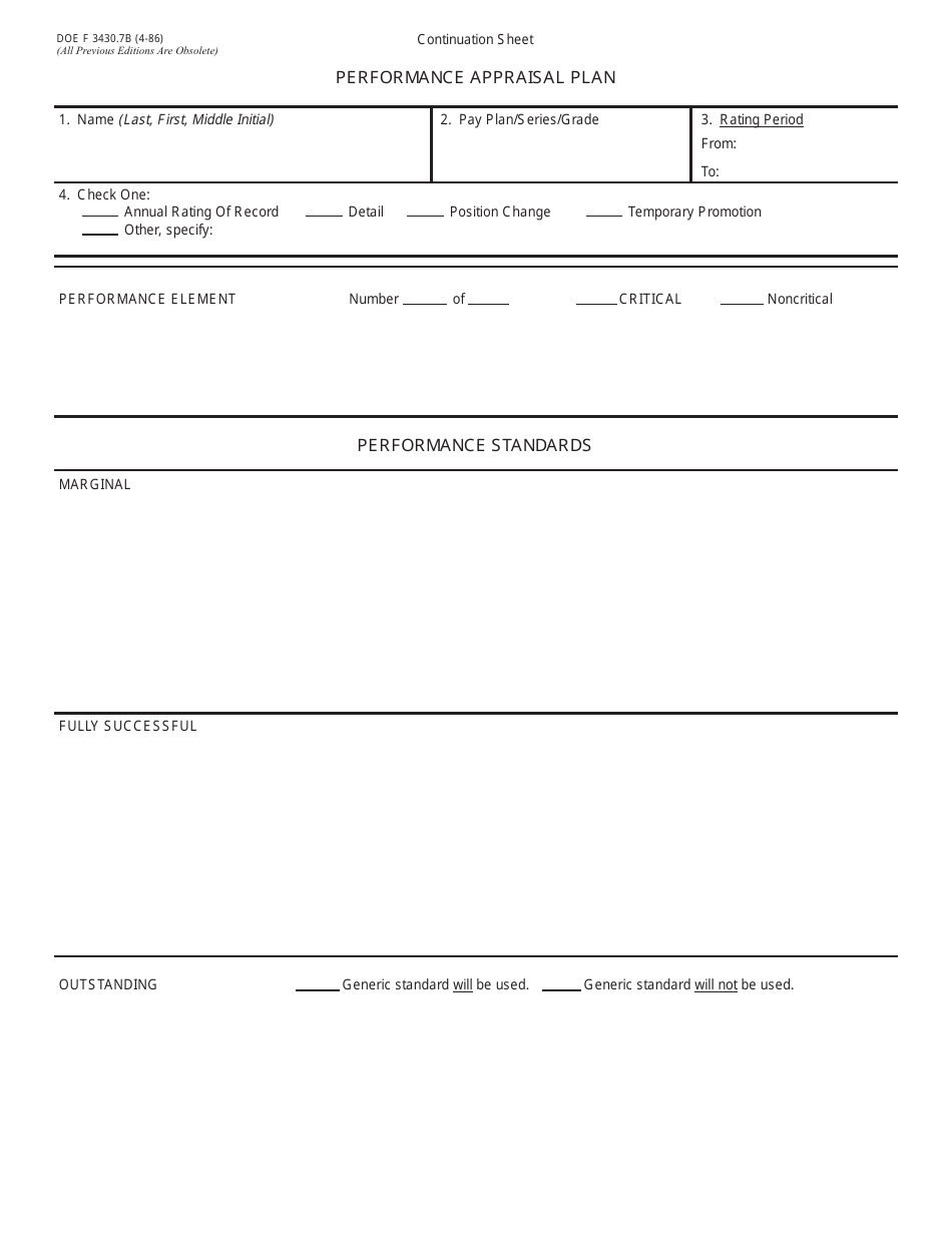 DOE Form 3430.7B Performance Appraisal Plan, Page 1