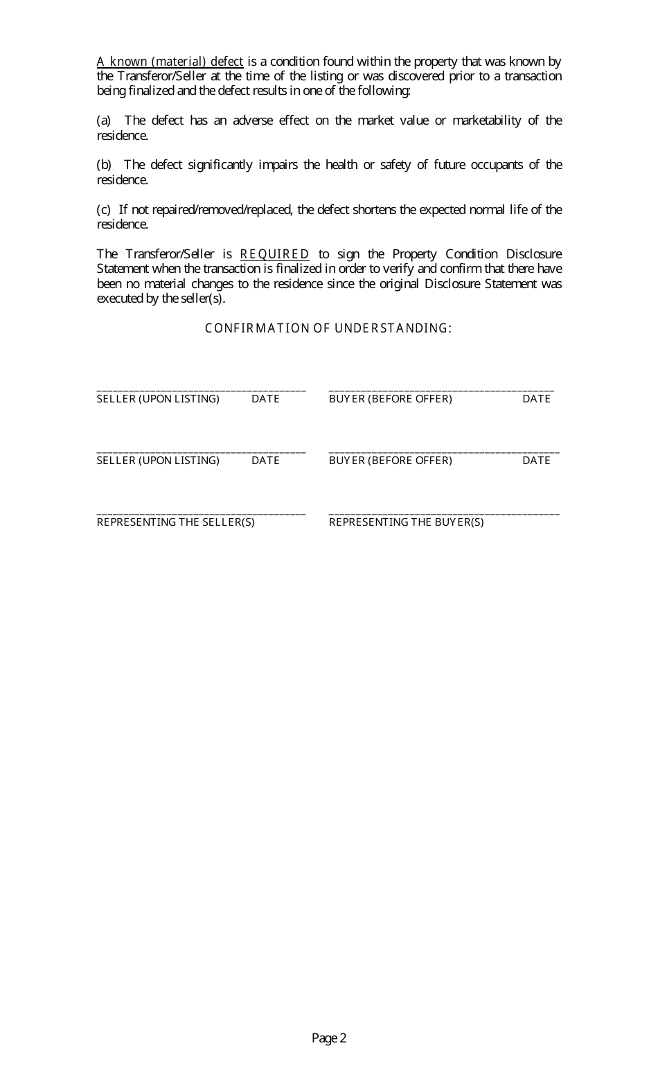 Informational Statement for Mississippi Property Condition Disclosure Statement (Pcds) - Mississippi, Page 2