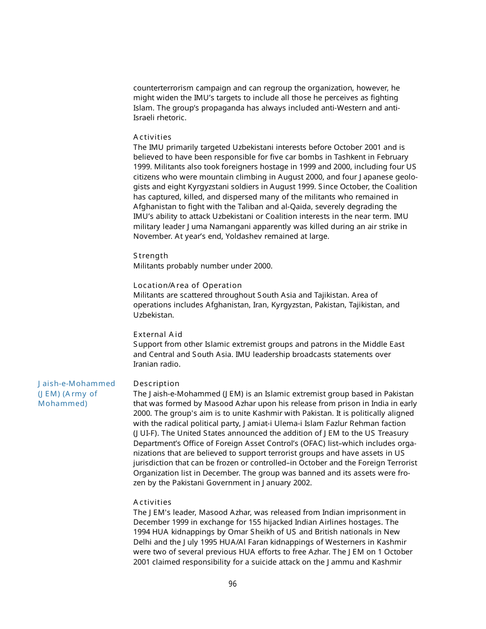 Appendix B Background Information on Designated Foreign Terrorist Organizations, Page 11