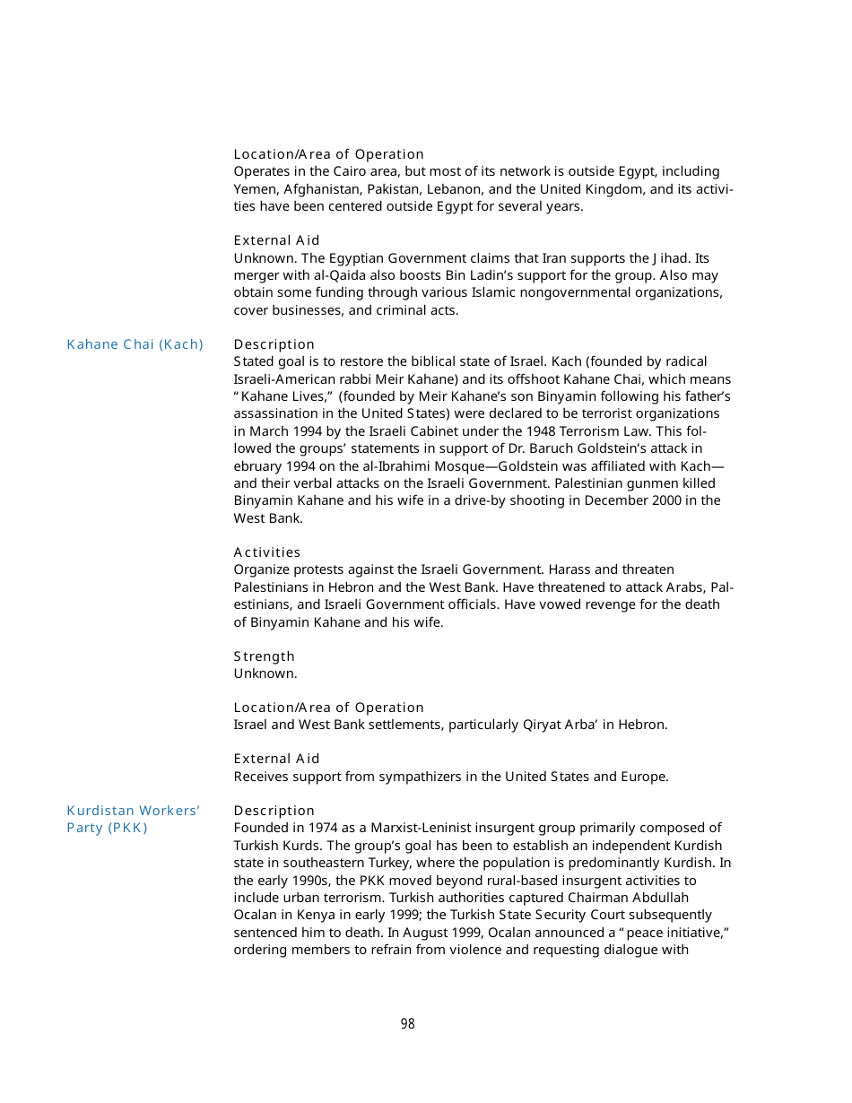 Appendix B Background Information on Designated Foreign Terrorist Organizations, Page 13