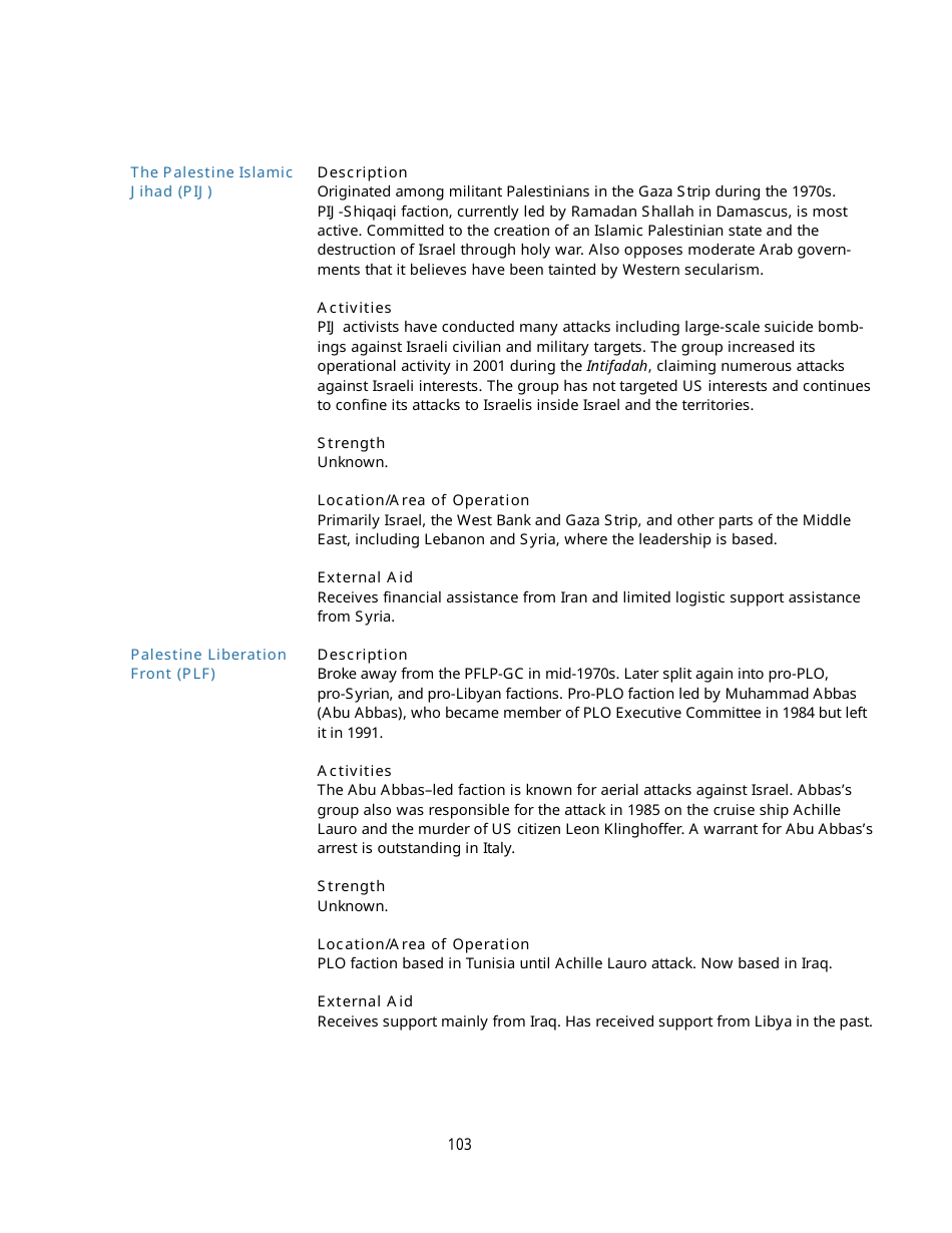 Appendix B Background Information on Designated Foreign Terrorist Organizations, Page 18