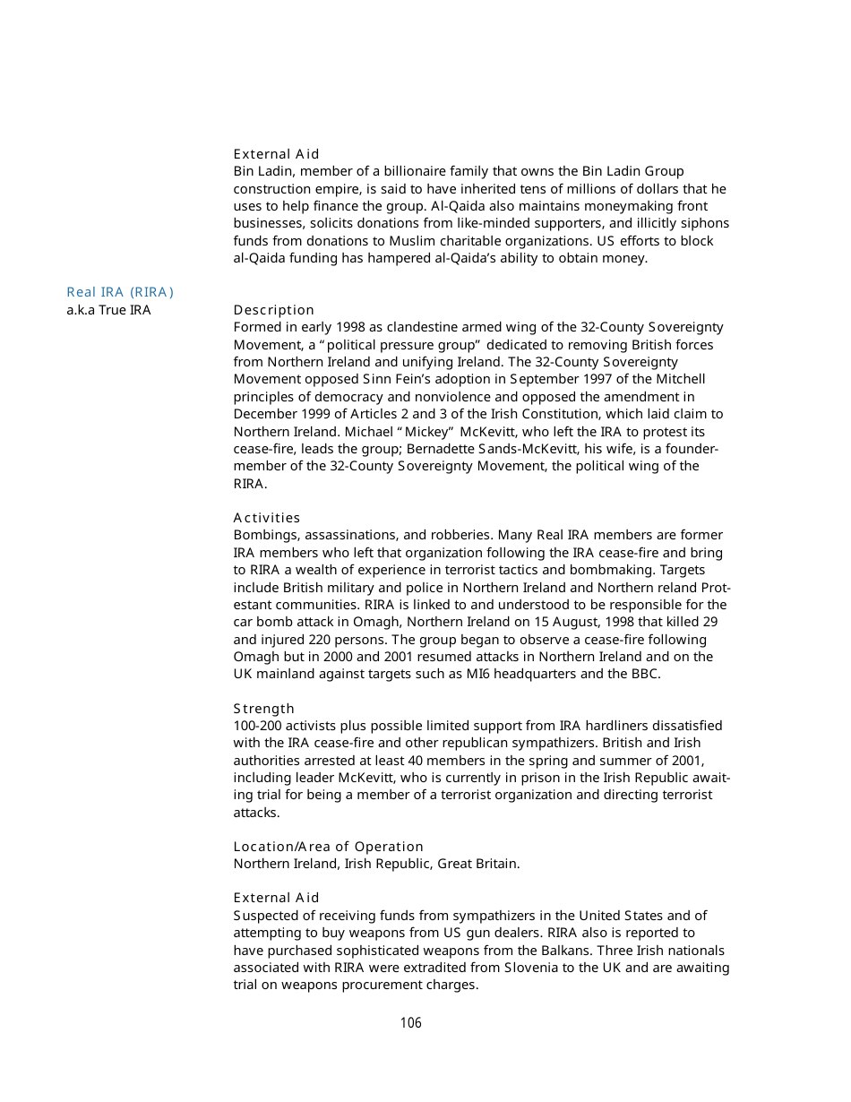 Appendix B Background Information on Designated Foreign Terrorist Organizations, Page 21