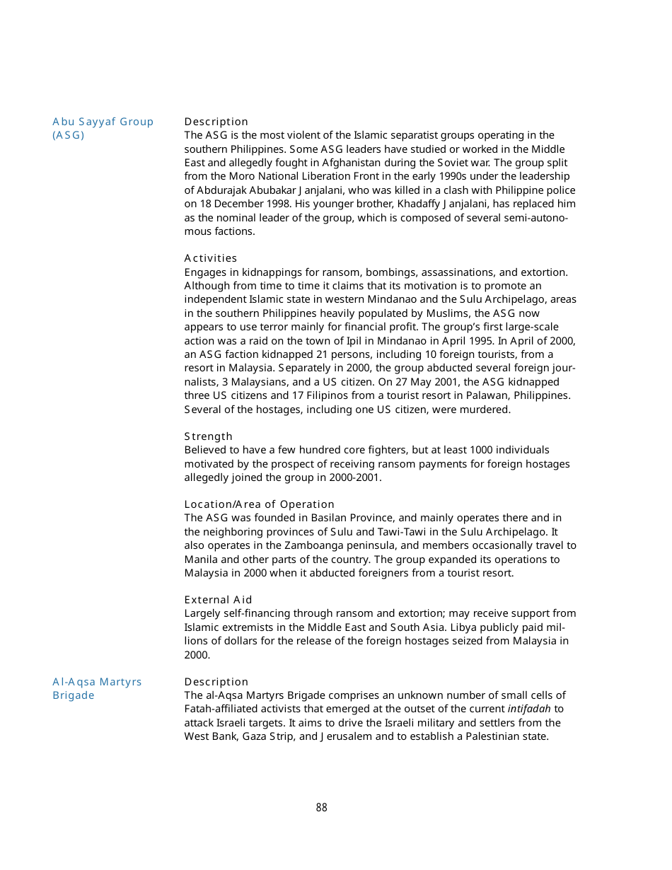 Appendix B Background Information on Designated Foreign Terrorist Organizations, Page 3