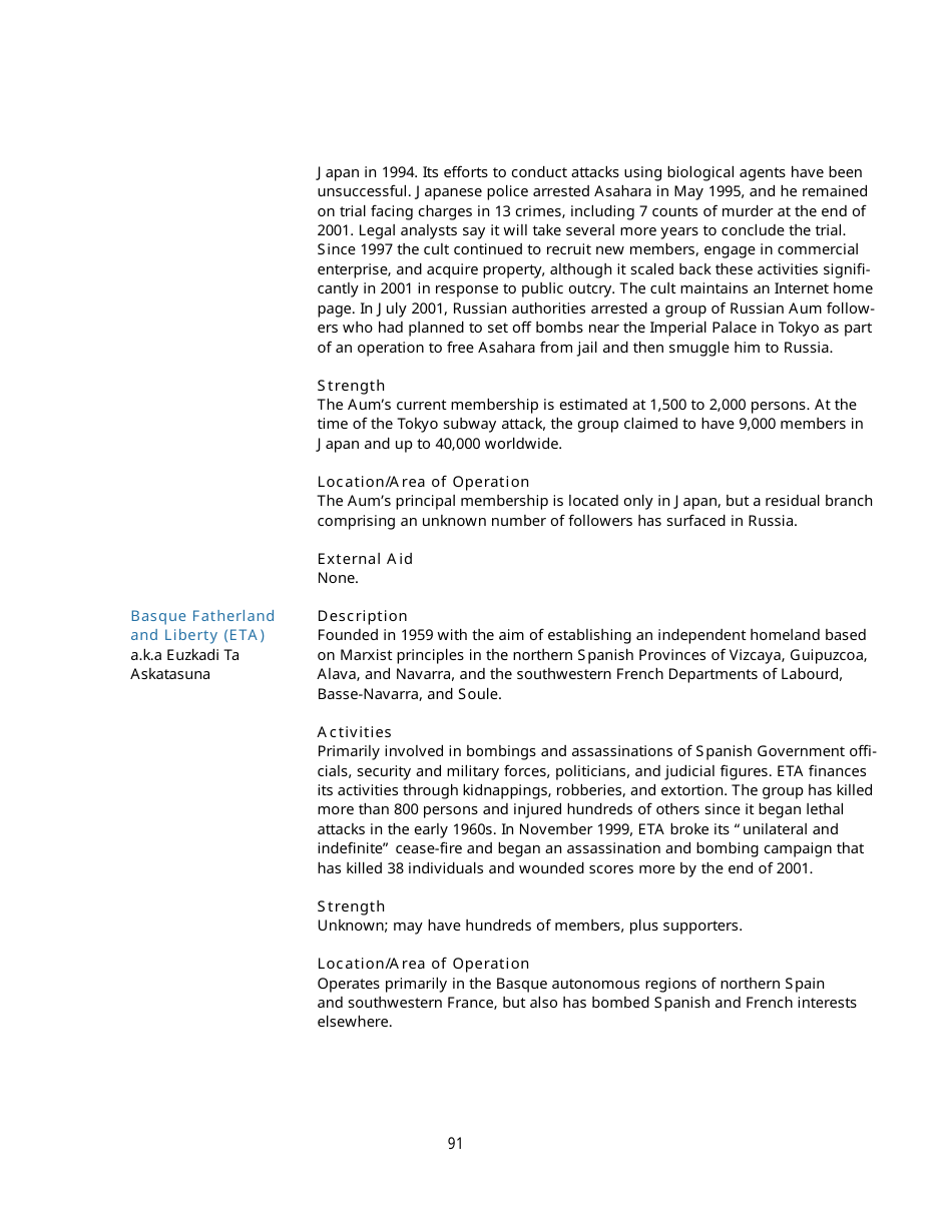 Appendix B Background Information on Designated Foreign Terrorist Organizations, Page 6
