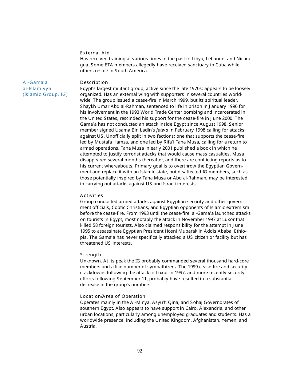 Appendix B Background Information on Designated Foreign Terrorist Organizations, Page 7