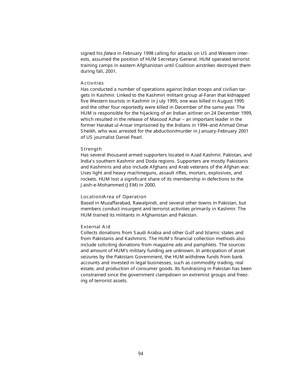 Appendix B Background Information on Designated Foreign Terrorist Organizations, Page 9