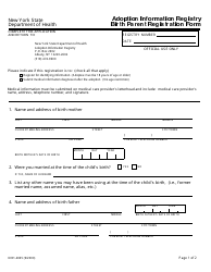Document preview: Form DOH-4065 Adoption Information Registry Birth Parent Registration Form - New York