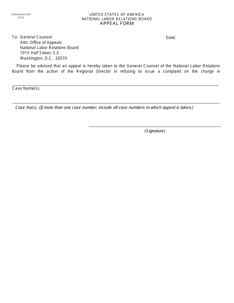 Form NLRB-4767 Appeal Form, Page 1