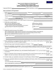 DSS Form 3359 Emergency Shelters Program (Esp) Application for Participation - South Carolina