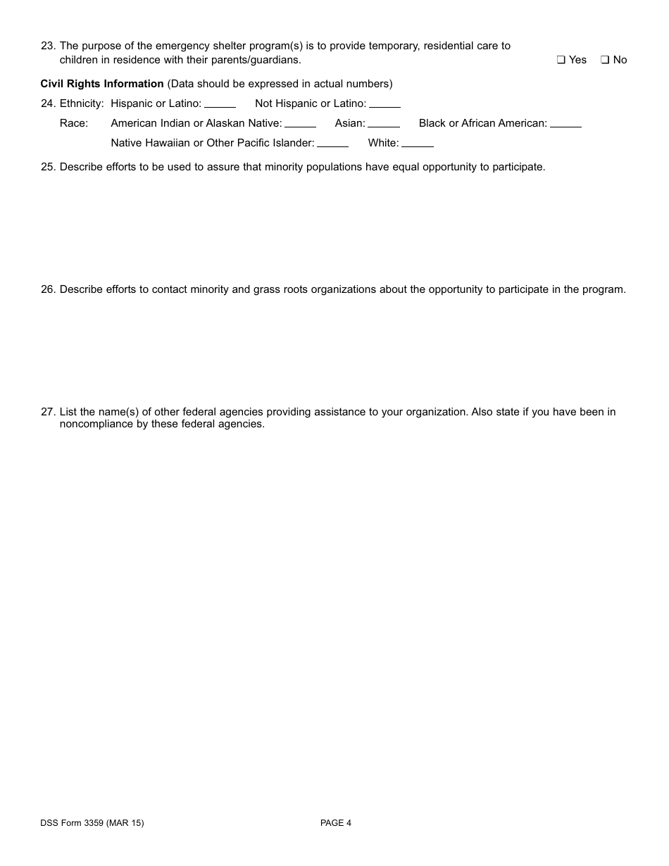 DSS Form 3359 Emergency Shelters Program (Esp) Application for Participation - South Carolina, Page 4