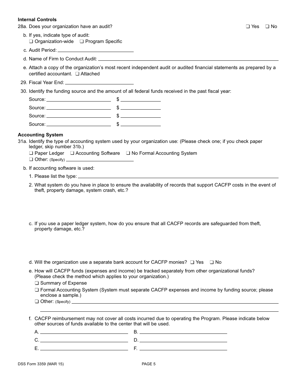 DSS Form 3359 Emergency Shelters Program (Esp) Application for Participation - South Carolina, Page 5