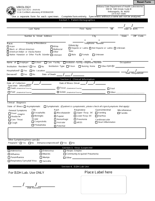 State Form 35212 Virology - Indiana
