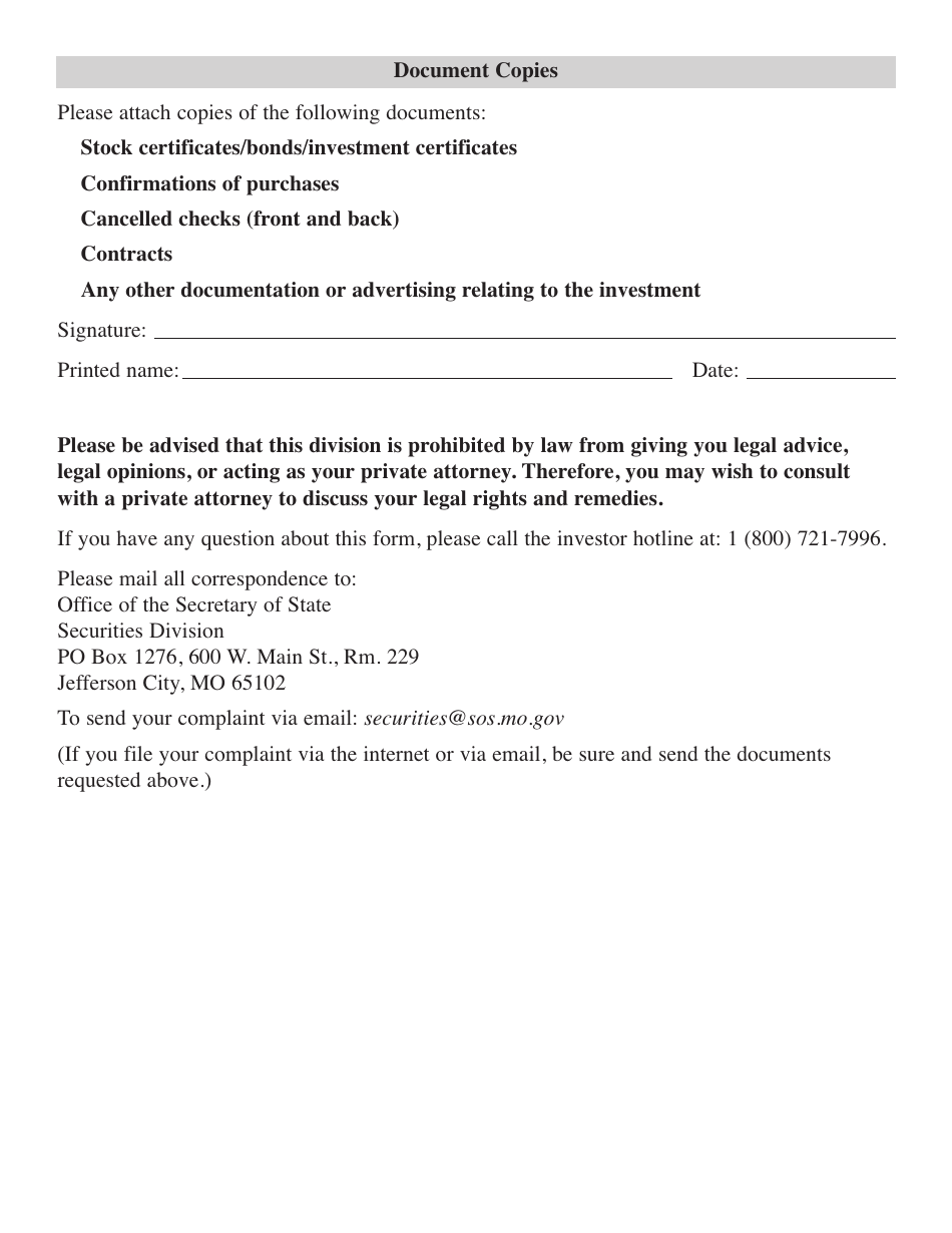 Complaint Information Sheet - Missouri, Page 3