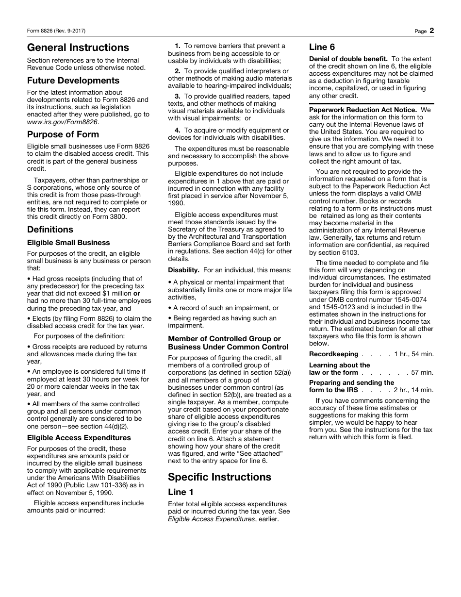 IRS Form 8826 Disabled Access Credit, Page 2