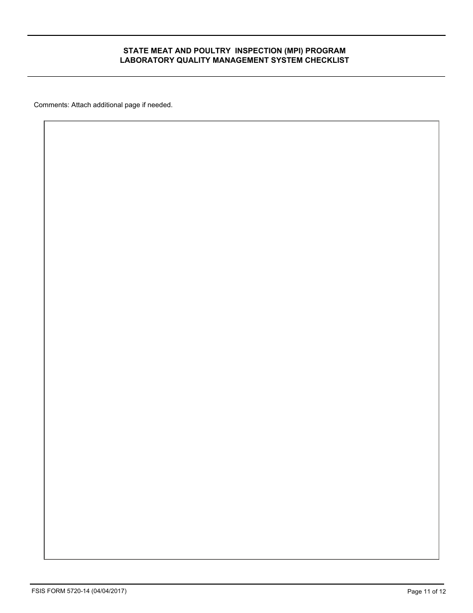 FSIS Form 5720-14 State Meat and Poultry Inspection (Mpi) Program Laboratory Quality Management System Checklist, Page 11