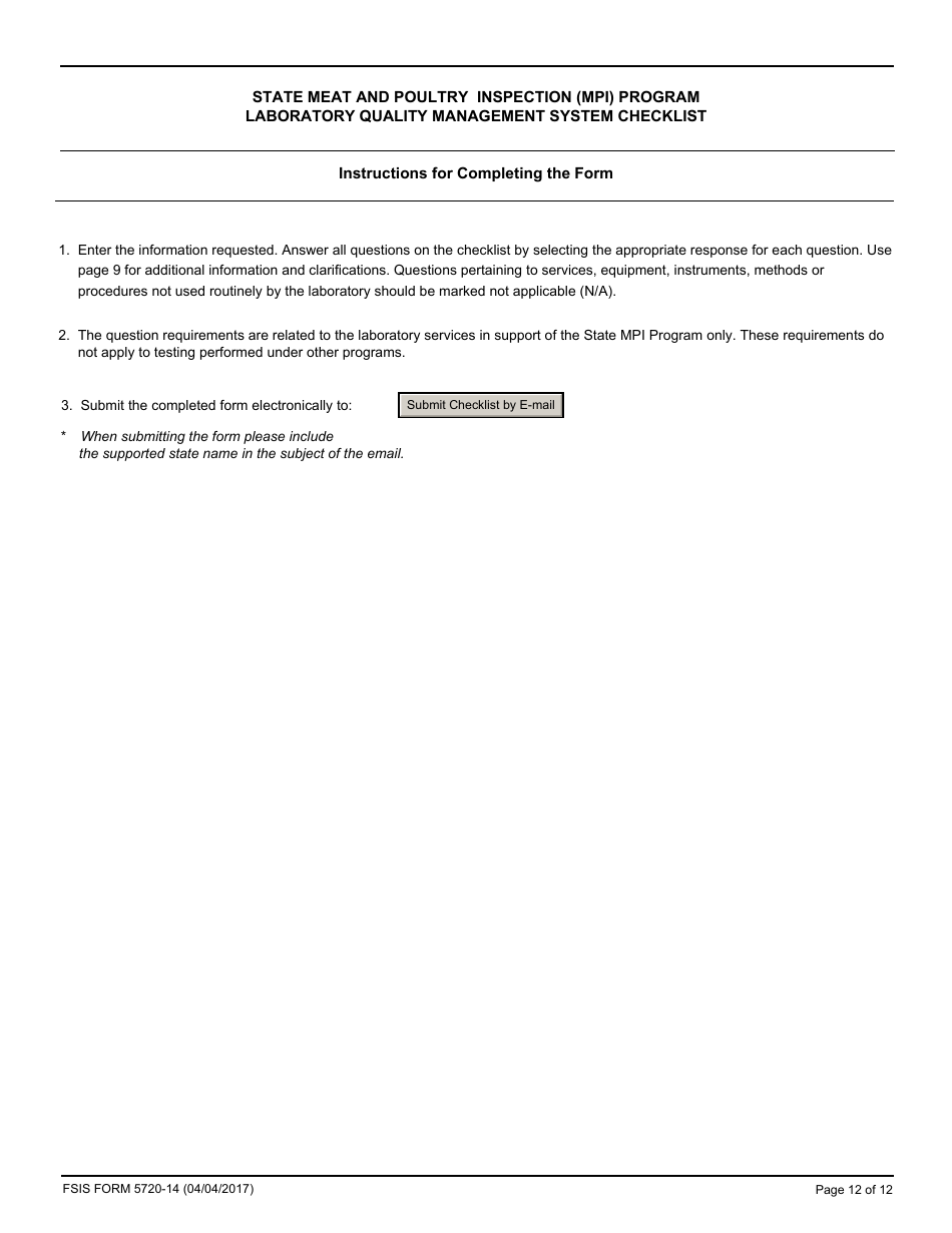 FSIS Form 5720-14 State Meat and Poultry Inspection (Mpi) Program Laboratory Quality Management System Checklist, Page 12