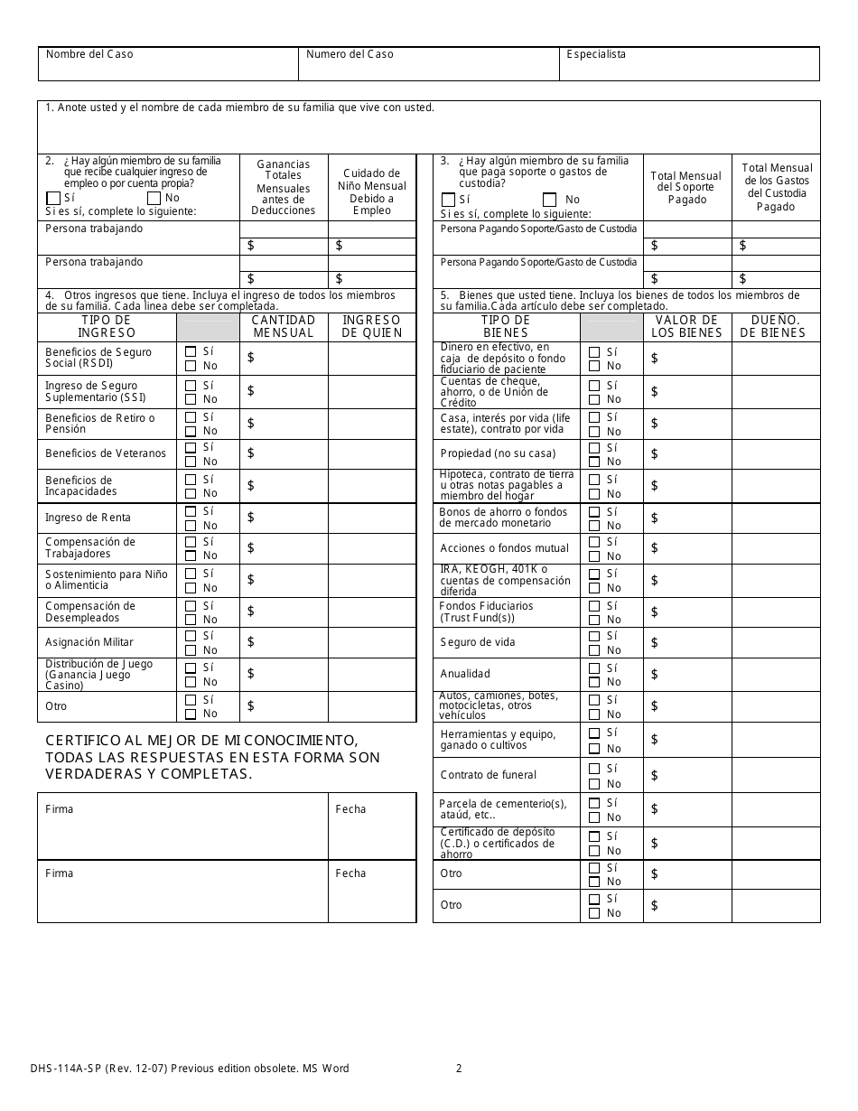Formulario DHS-114A-SP Informe De Deducible - Michigan (Spanish), Page 2