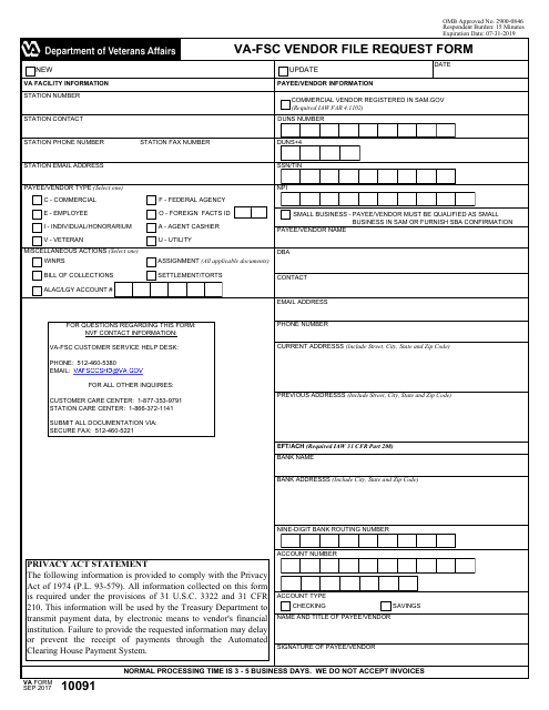 VA Form 10091 Download Fillable PDF, Fsc Vendor File Request Form ...