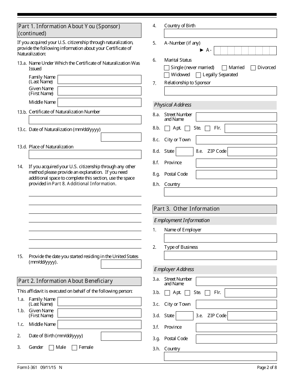 USCIS Form I-361 Affidavit of Financial Support and Intent to Petition for Legal Custody for Public Law 97-359 Amerasian, Page 2