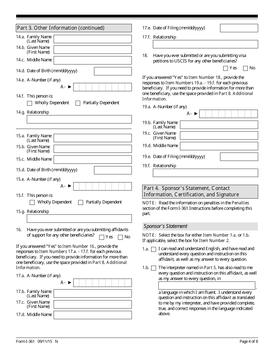 USCIS Form I-361 Affidavit of Financial Support and Intent to Petition for Legal Custody for Public Law 97-359 Amerasian, Page 4