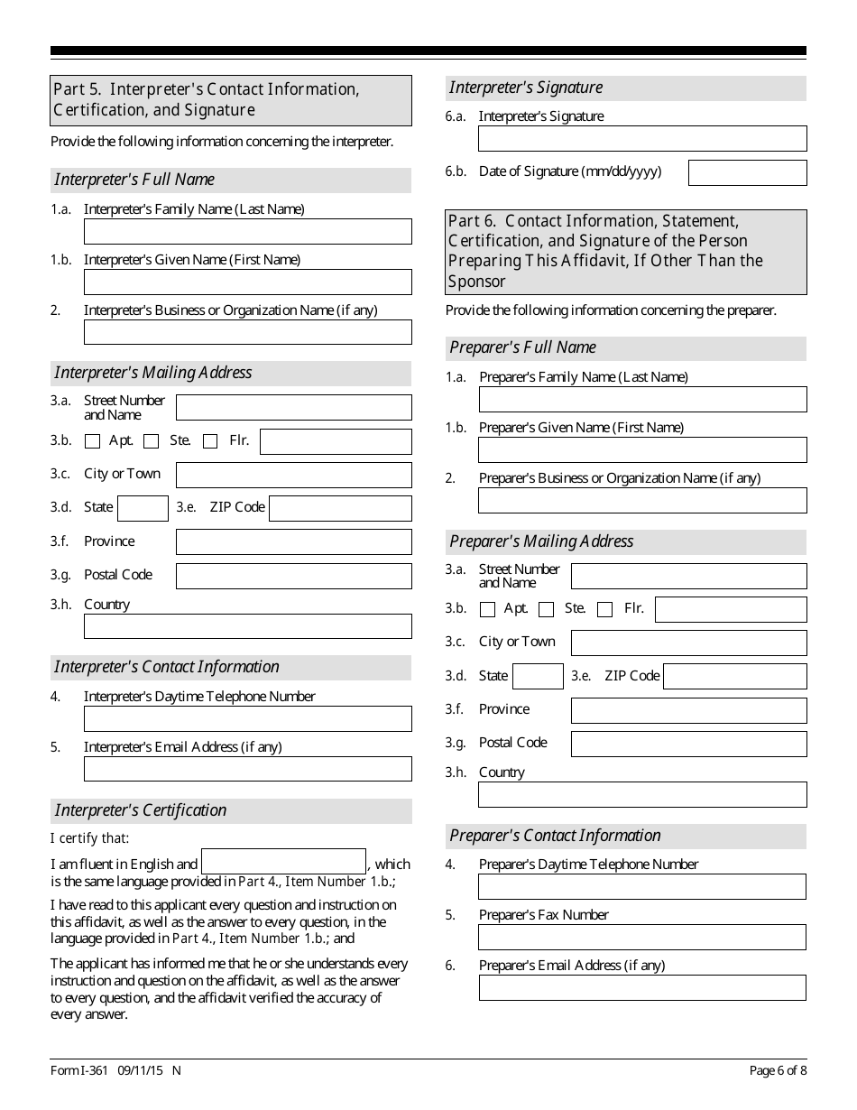 USCIS Form I-361 Affidavit of Financial Support and Intent to Petition for Legal Custody for Public Law 97-359 Amerasian, Page 6