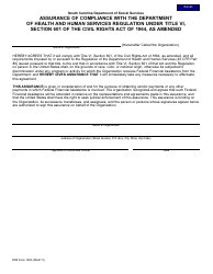 Document preview: DSS Form 1503 Assurance of Compliance With the Department of Health and Human Services Regulation Under Title VI, Section 601 of the Civil Rights Act of 1964, as Amended - South Carolina