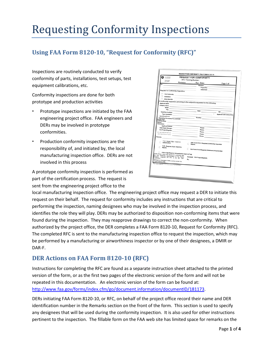 Instructions for FAA Form 8120-10 Request for Conformity, Page 1