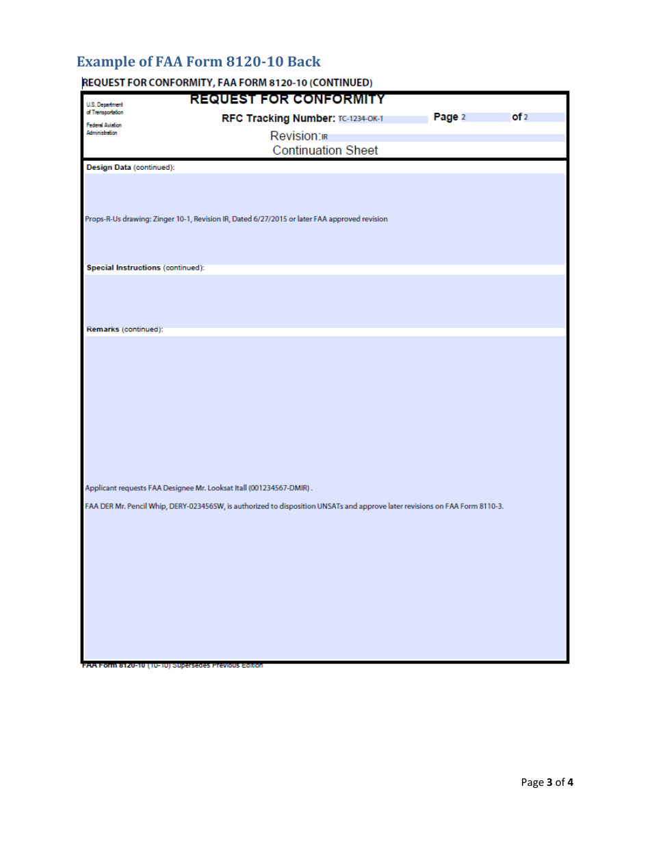 Instructions for FAA Form 8120-10 Request for Conformity, Page 3