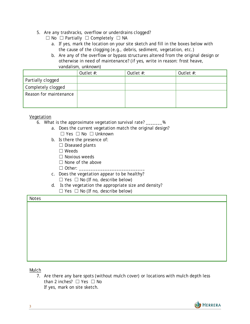 Bioretention Inspection Form - Herrera, Page 3